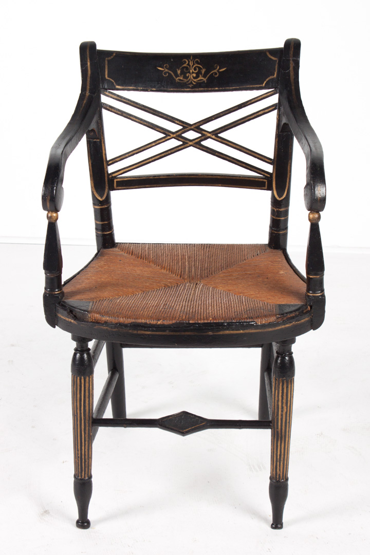 Appraisal: American Classical fancy painted armchair circa New York ebonized and