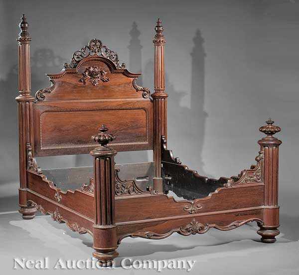 Appraisal: An American Rococo Carved Rosewood and Rosewood Grained Bedstead mid-