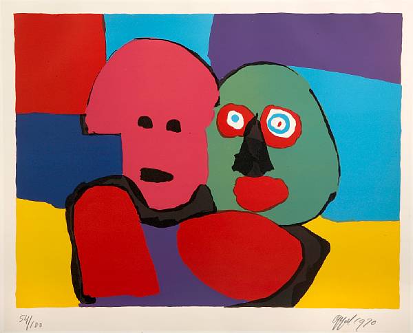 Appraisal: Karel Appel Dutch - Untitled Two Faces Screenprint in colors