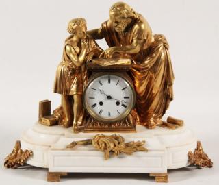 Appraisal: TH C FRENCH DORE BRONZE AND WHITE MARBLE FIGURAL CLOCK