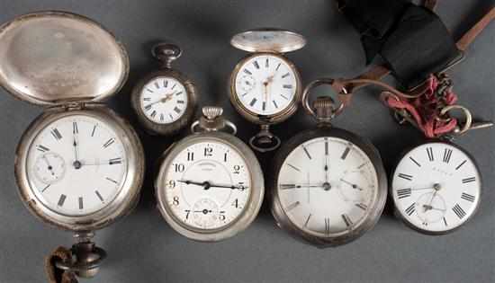 Appraisal: Group of coin base metal and sterling silver pocket watches