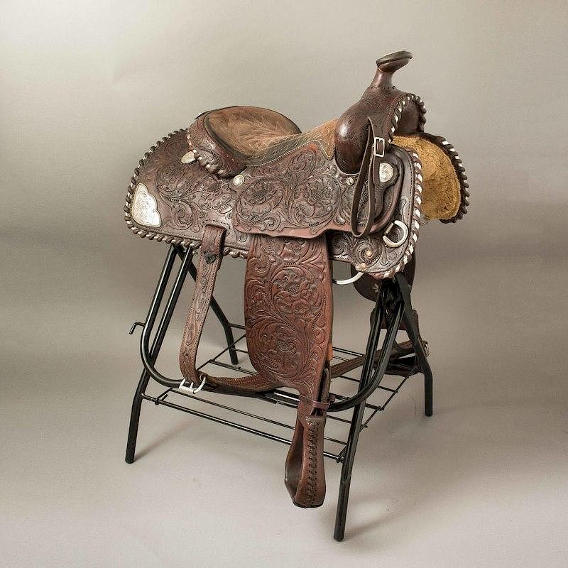 Appraisal: Billy Cook Silver Show Saddle Billy Cook silver accented tooled