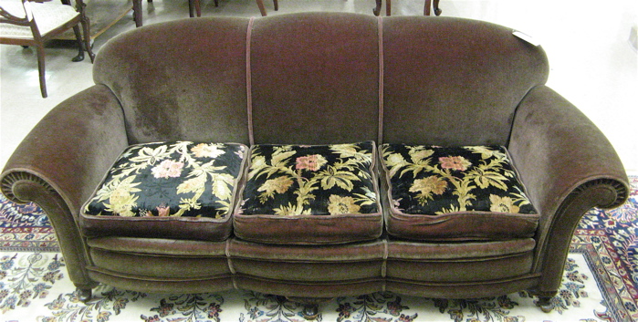 Appraisal: BROWN MOHAIR SOFA AND MATCHING ARMCHAIR American c 's the