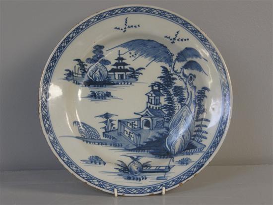 Appraisal: English Delft blue and white charger th century painted with