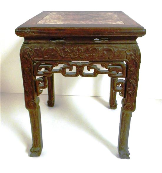 Appraisal: Oriental stand square top in laid with marble base carved