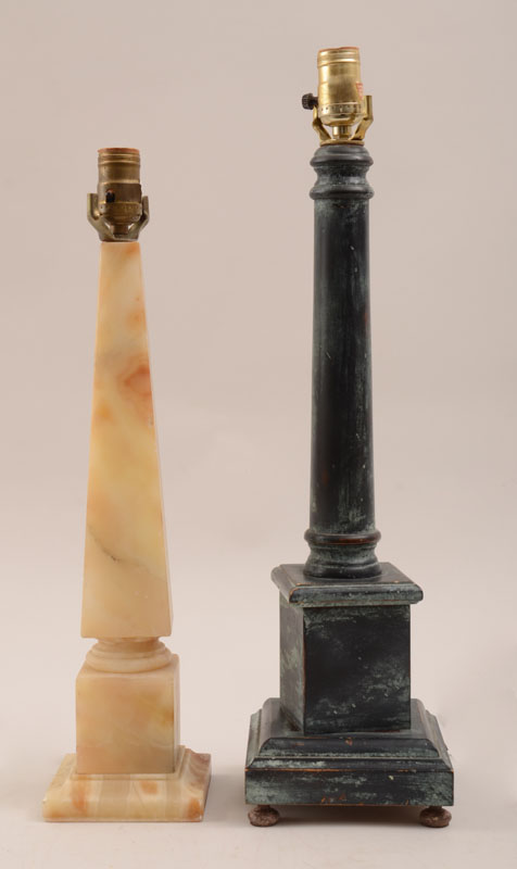 Appraisal: Modern Alabaster Obelisk-Form Table Lamp Together with a painted wood