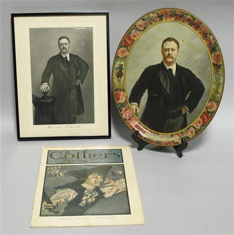 Appraisal: THEODORE ROOSEVELT SERVING TRAY Metal tray of Teddy Roosevelt featuring