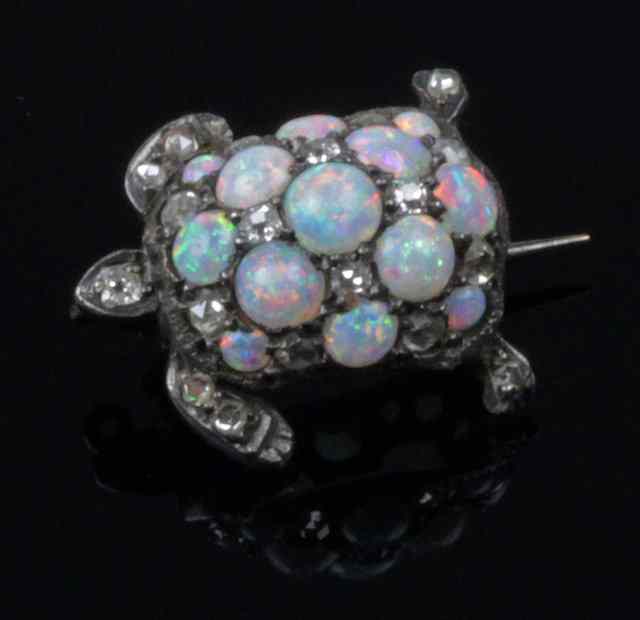 Appraisal: An opal and diamond set tortoise brooch