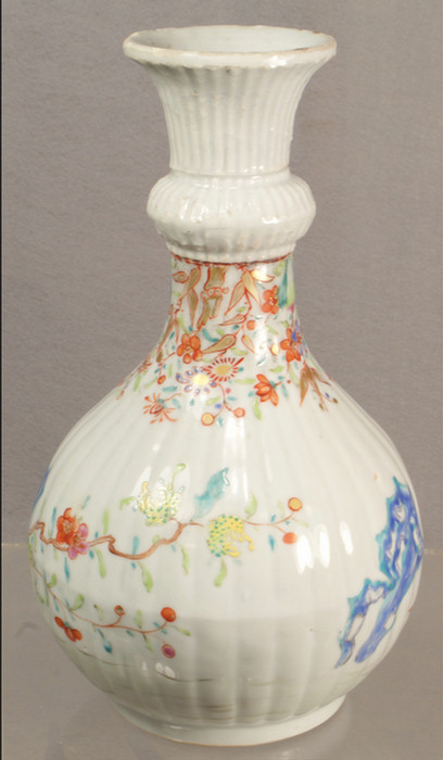 Appraisal: Chinese export porcelain gently ribbed water bottle w Famille Rose