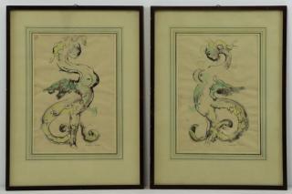 Appraisal: FINI Leonor Pair of Watercolor and Inks Winged Figures Both