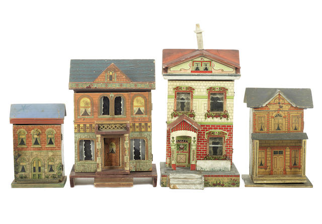 Appraisal: Four paper lithographed miniature dolls houses The first with red