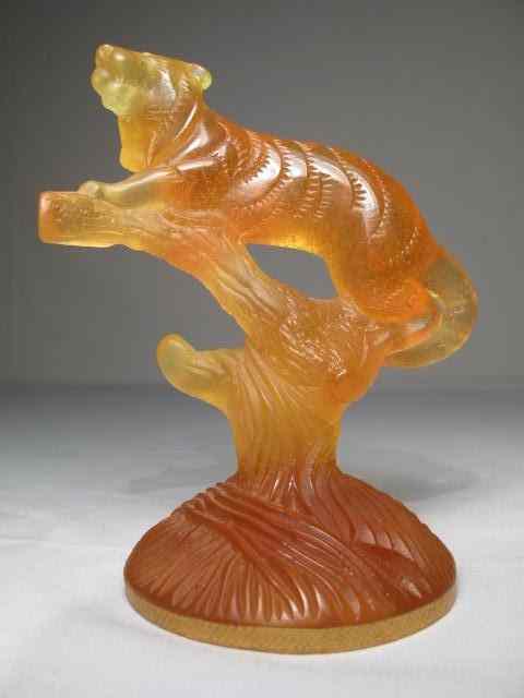 Appraisal: Daum amber art glass figure of a tiger on a