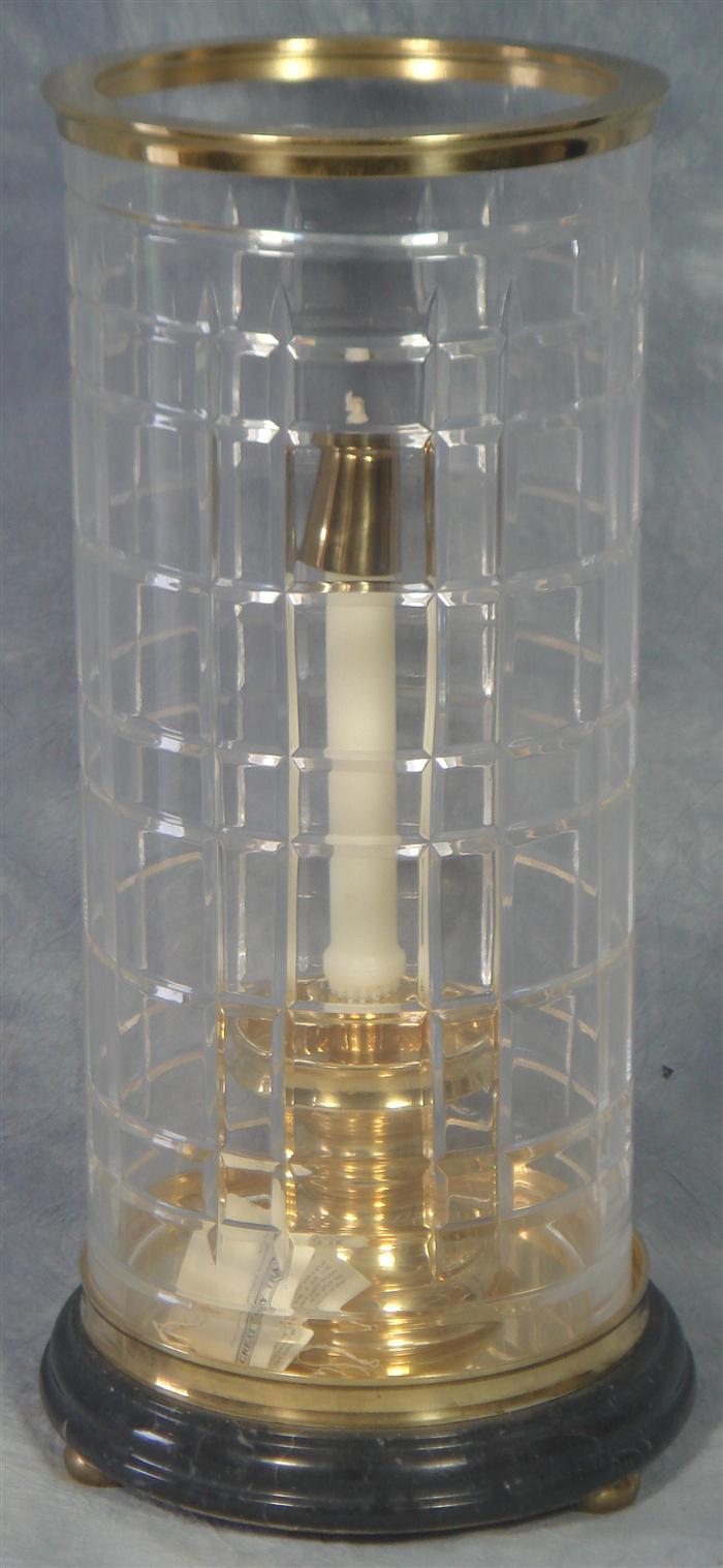 Appraisal: Brass hurricane candleholder with cut crystal cylindrical shade marble base