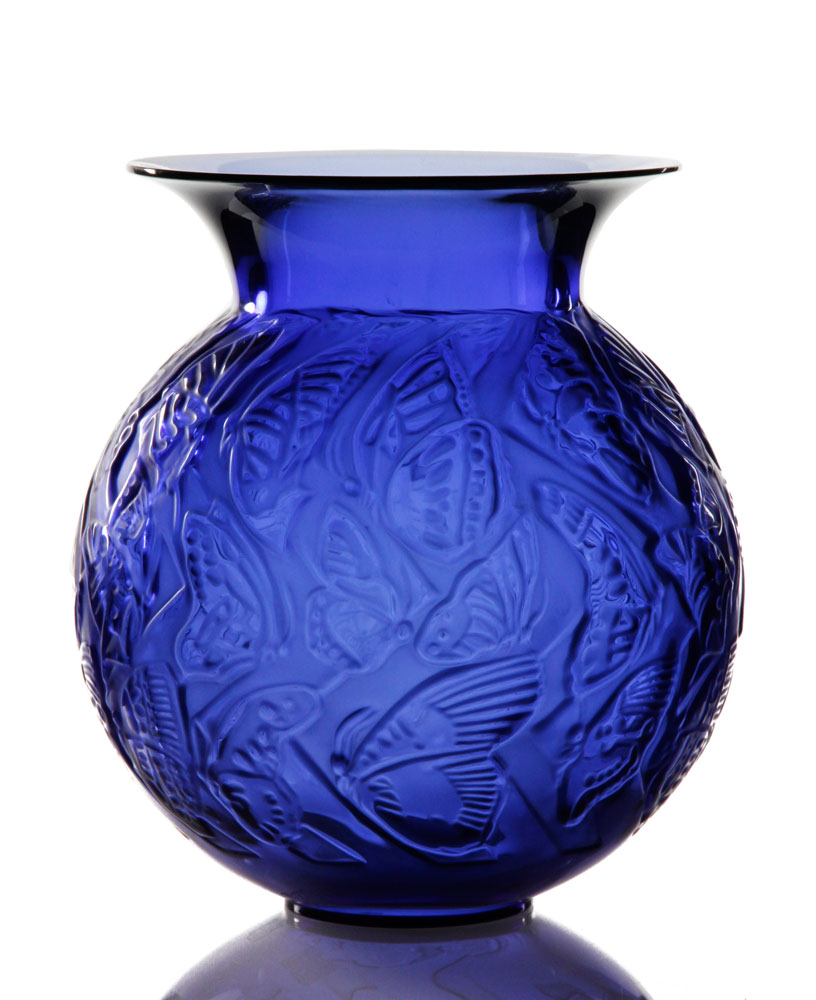 Appraisal: - Lalique Vase Lalique vase Nymphale vase sapphire blue post-