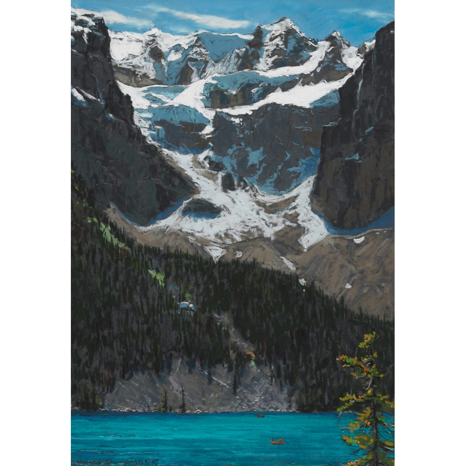 Appraisal: HORACE CHAMPAGNE BRILLIANT JUNE SUN ON ANCIENT GLACIERS MORRAINE LAKE