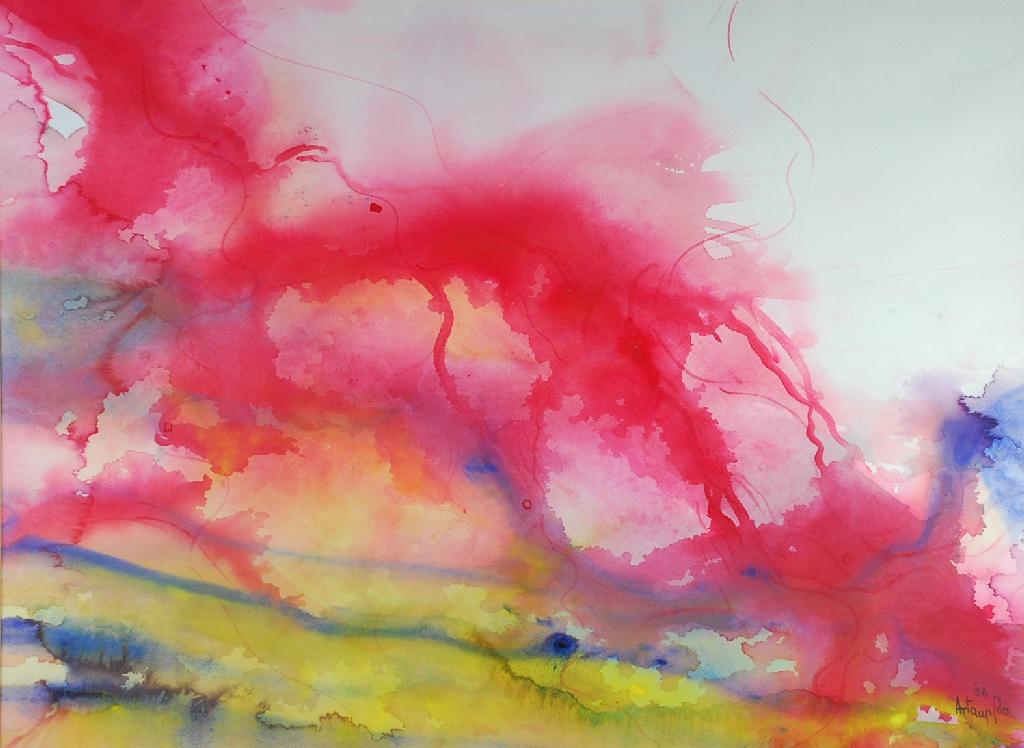 Appraisal: ARTO DER HAROUTUNIAN - WATERCOLOUR Pink mist signed and dated