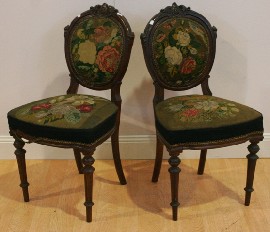 Appraisal: A pair of Victorian ladder back salon chairs with tapestry