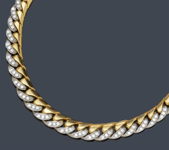 Appraisal: DIAMOND AND GOLD NECKLACE Yellow and white gold g Casual-elegant