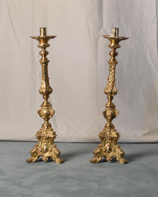 Appraisal: A Pair of Large Gilt Metal Candlesticks possibly bronze or