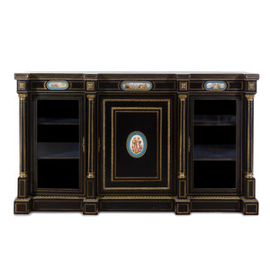 Appraisal: A French Ebonized Gilt Bronze and Porcelain Mounted Console Cabinet