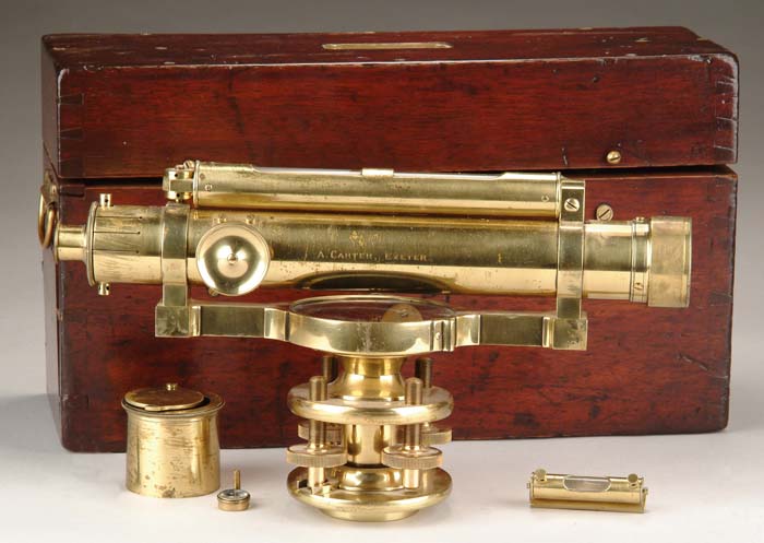 Appraisal: CASED BRASS ENGINEER S TRANSIT BY A CARTER EXETER Brass