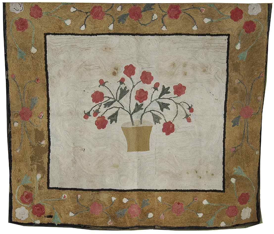 Appraisal: HOOKED RUG ' x ' '' Central flower pot of