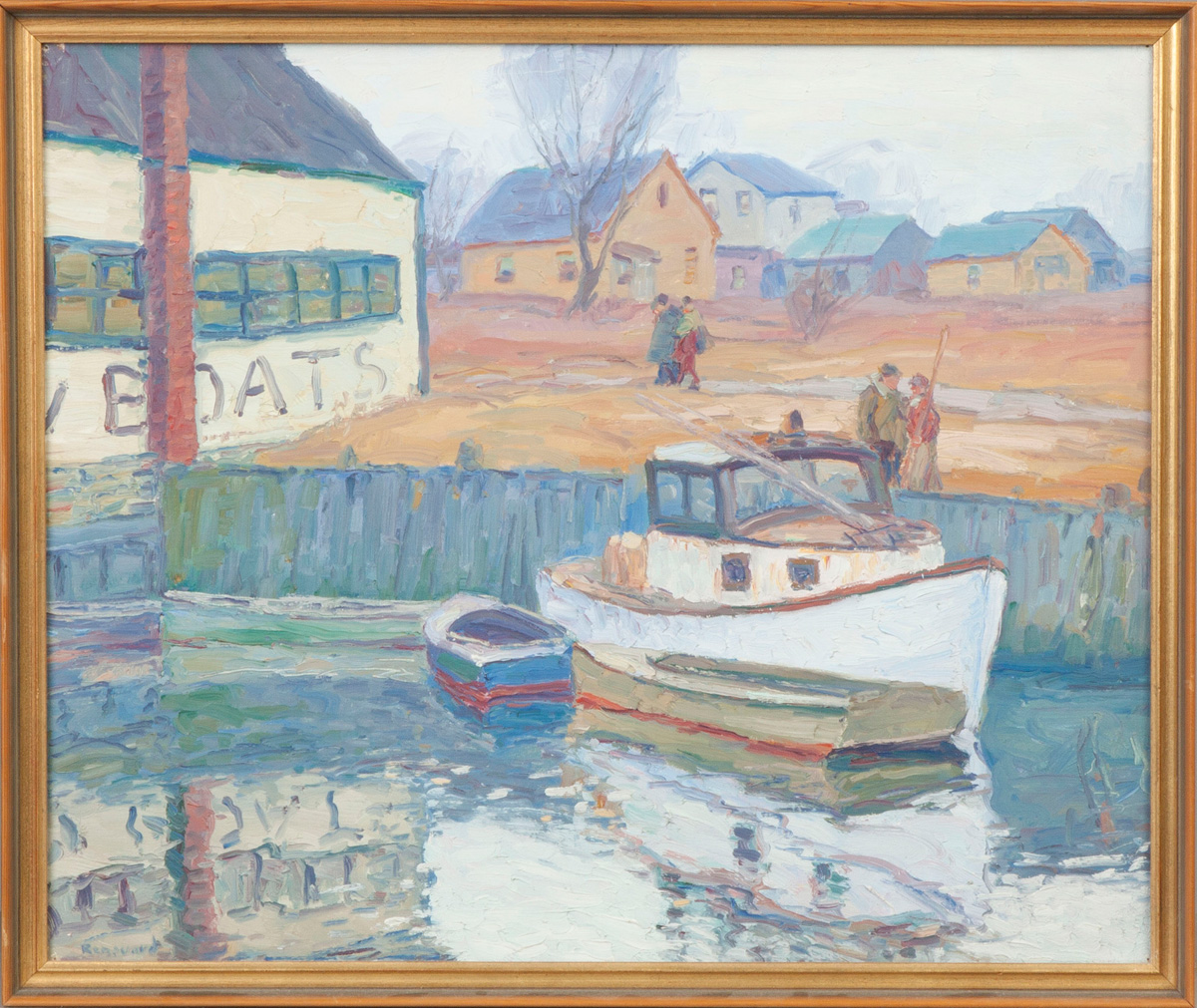 Appraisal: George Renouard American - Boats at the dock Sgn Lower