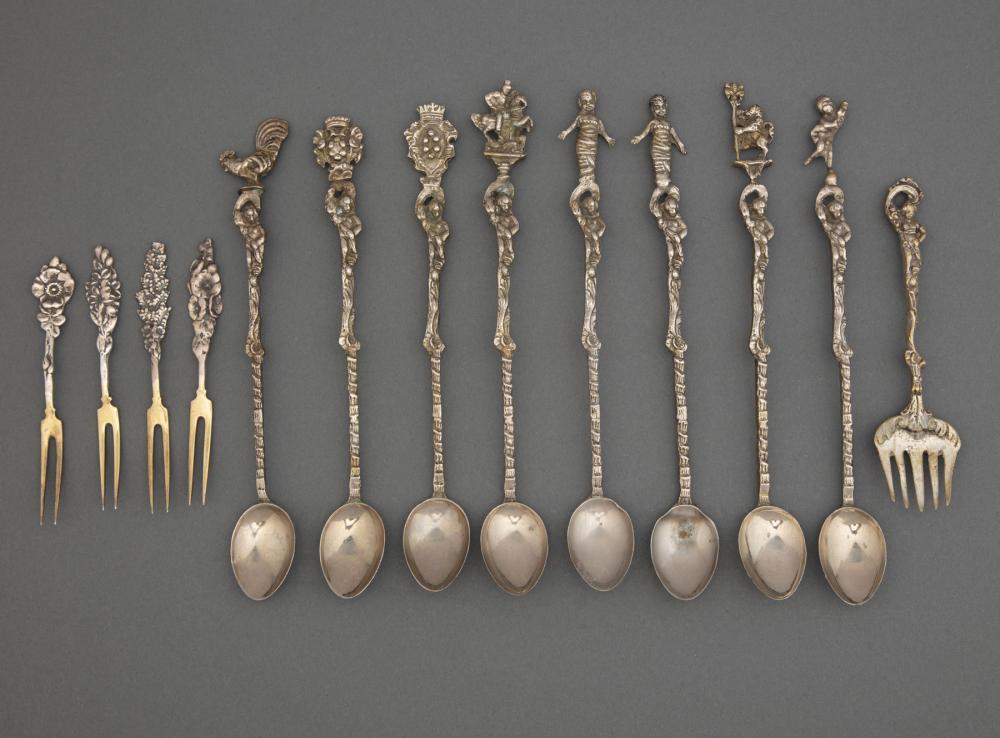 Appraisal: Group of Silver and Silverplate Flatware incl iced beverage spoons