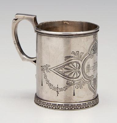 Appraisal: Georgia coin silver mug squared handle beaded border at top