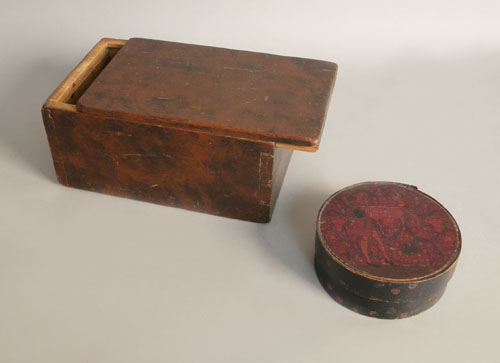 Appraisal: Pine slide lid candle box th c together with pantry