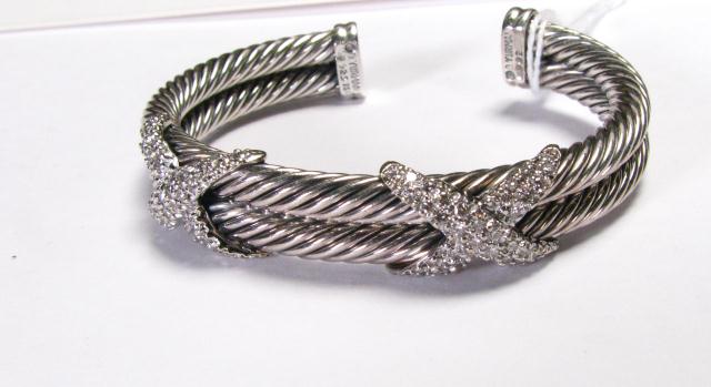 Appraisal: David Yurman Sterling and K white gold diamond ''X'' cuff