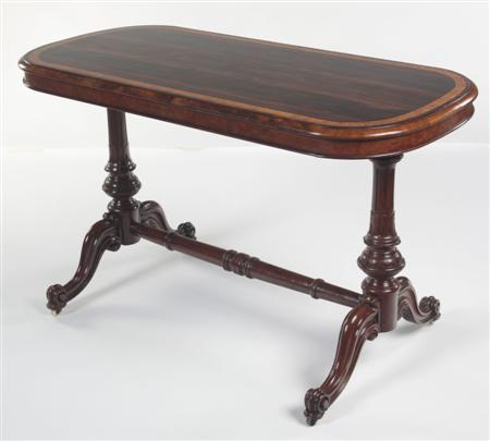 Appraisal: A mid Victorian rosewood and burr oak crossbanded centre table