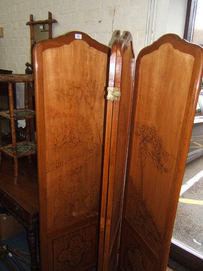 Appraisal: An Art Nouveau beech frame four fold draught screen with