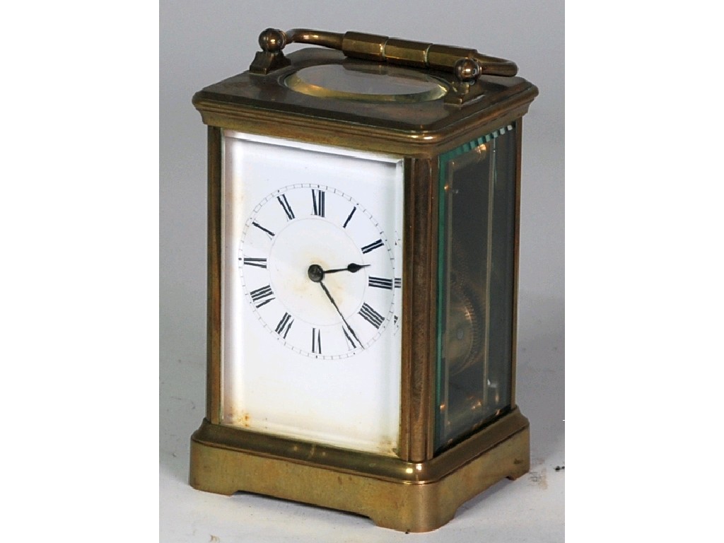 Appraisal: LATE NINETEENTH CENTURY FRENCH BRASS CARRIAGE CLOCK stamped Paris with