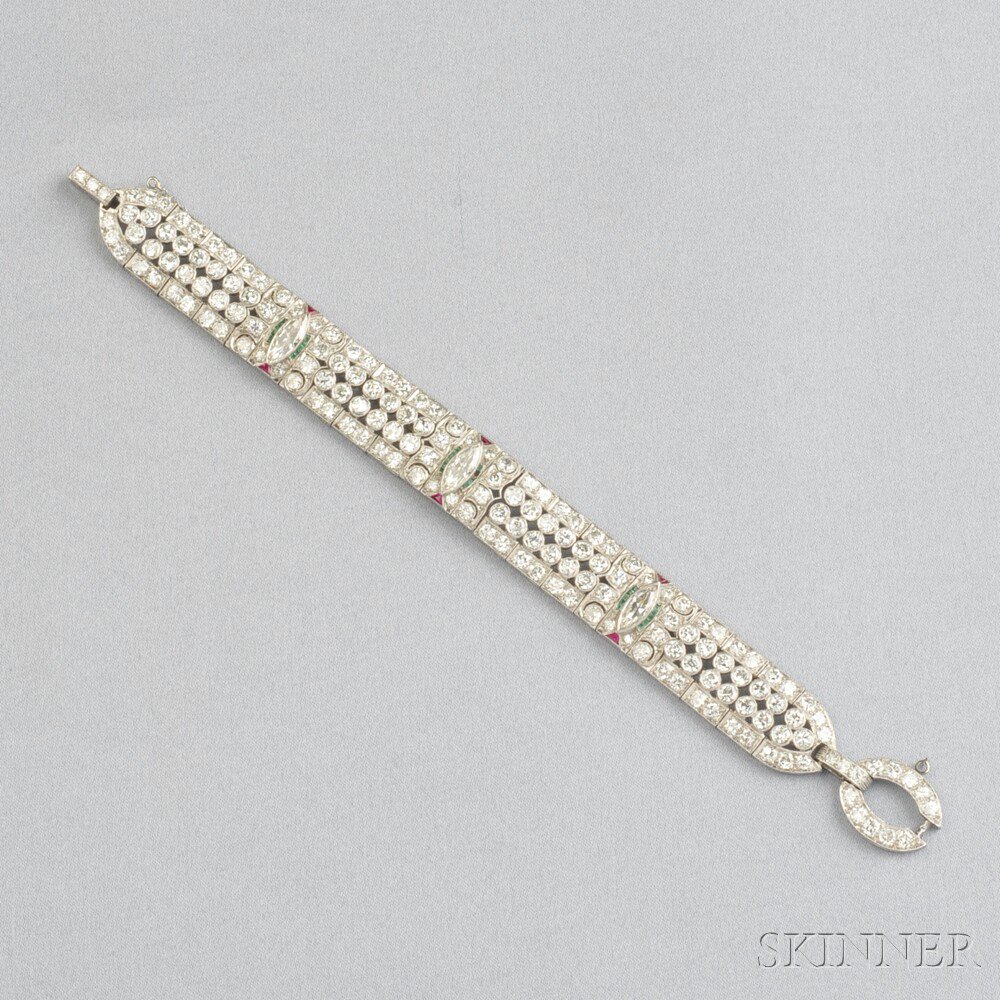 Appraisal: Art Deco Platinum and Diamond Bracelet set with three marquise-cut