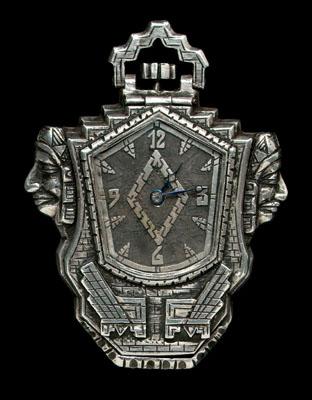 Appraisal: Omega Art Deco pocket watch Aztec style decoration soldiers on