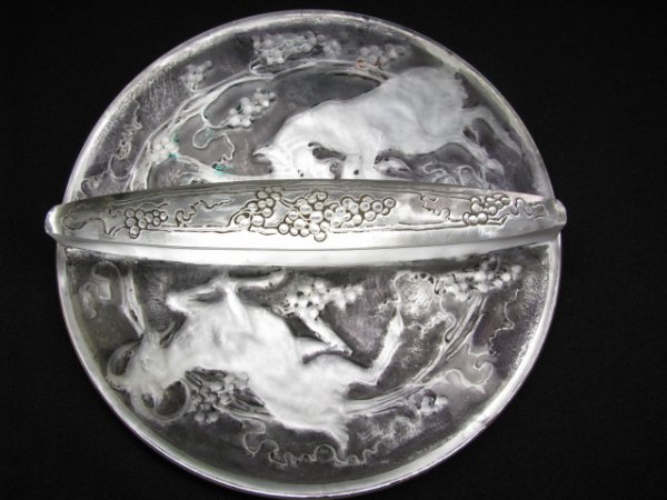 Appraisal: Early th century Rene Lalique frosted glass round hand mirror