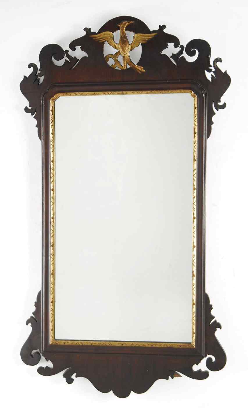 Appraisal: ANTIQUE AMERICAN CHIPPENDALE MIRRORCirca Faux-gilt phoenix crest and liner Height