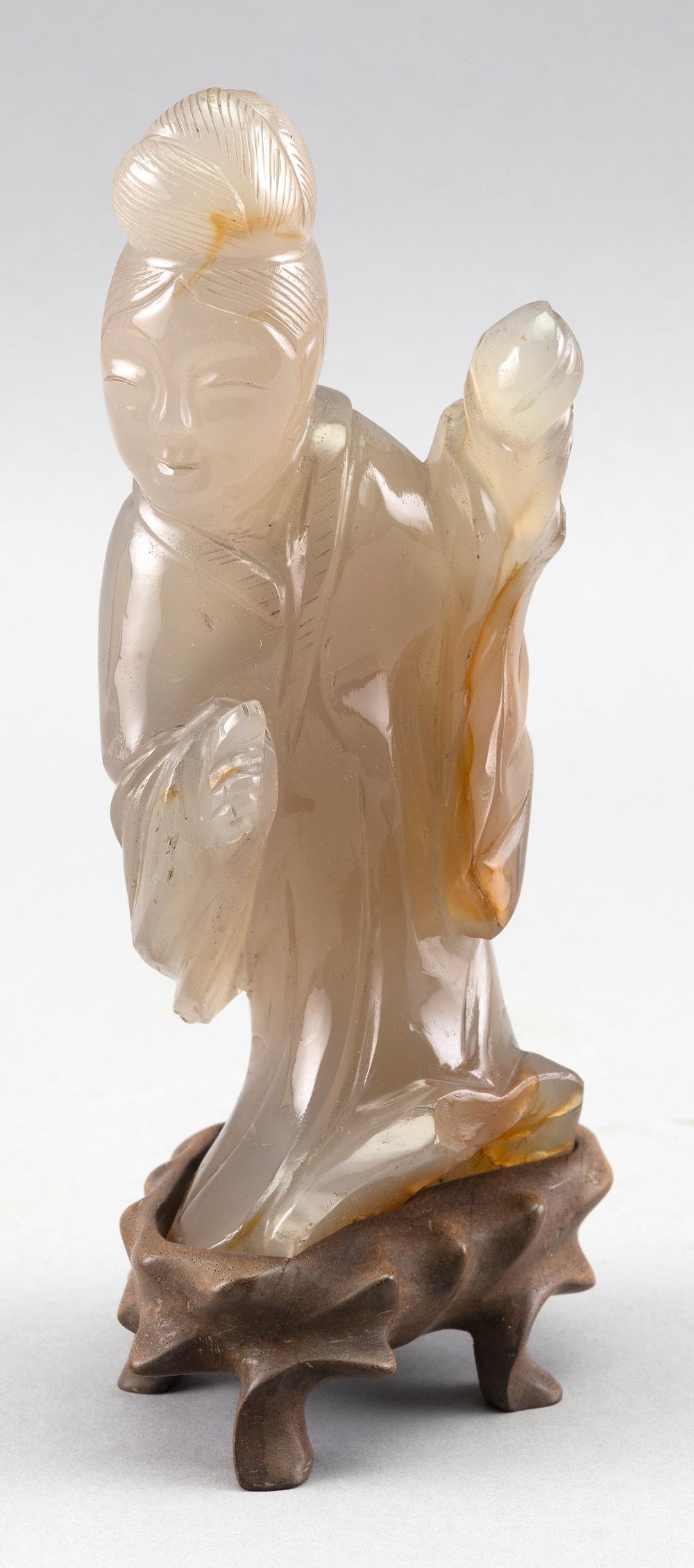 Appraisal: CHINESE CARVED AGATE FIGURE OF GUANYIN TH CENTURY FIGURE HEIGHT