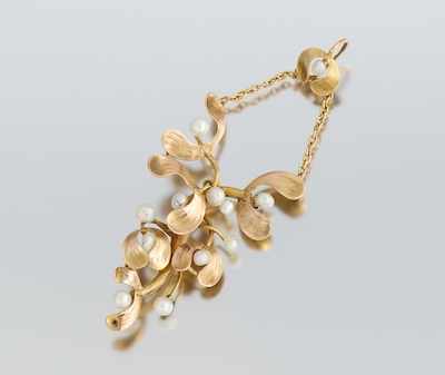 Appraisal: A French Gold and Pearl Pendant k yellow gold stylized