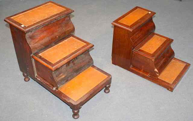 Appraisal: A VICTORIAN MAHOGANY THREE TIER STEP COMMODE with tooled leather