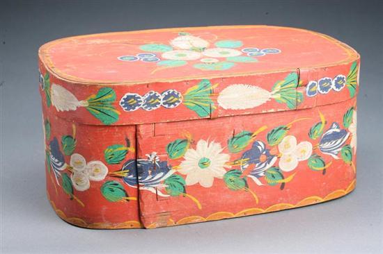 Appraisal: DECORATED BRIDE'S BOX Continental th century bentwood Oblong form retaining