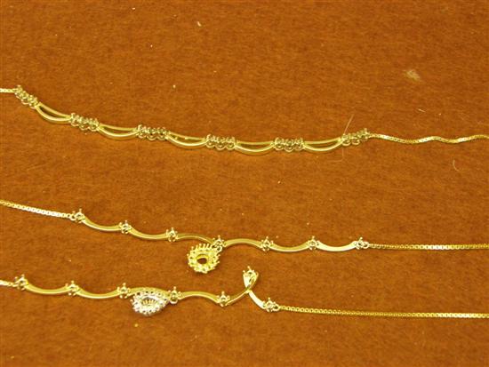 Appraisal: Three gold necklace mounts stamped