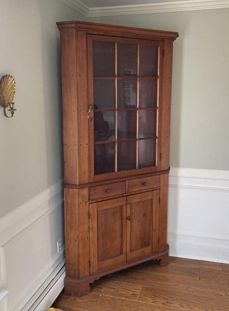 Appraisal: CT Cherrywood Two Part Federal Corner Cupboard with nine light