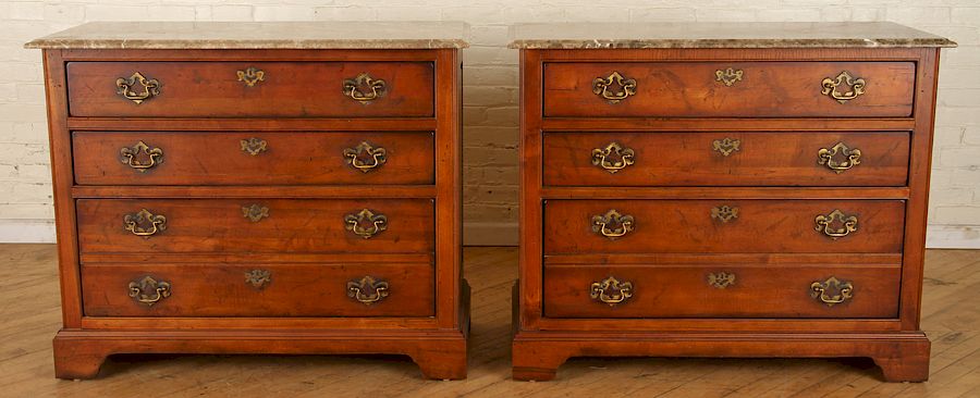 Appraisal: PAIR OF DRAWER MARBLE TOP COMMODES BY CENTURY Pair of