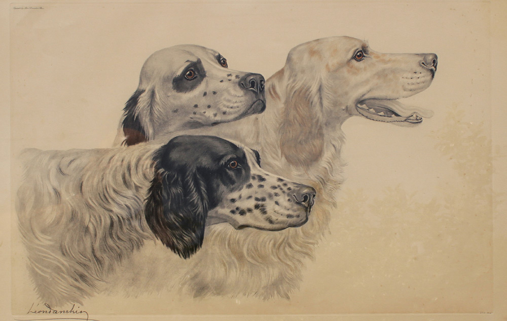 Appraisal: DANCHIN Leon French - Three Hunting Dogs Color Etching sight