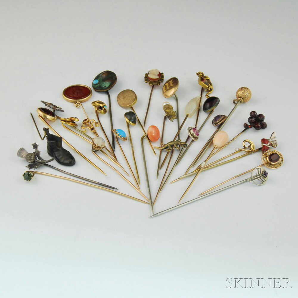 Appraisal: Small Collection of Antique Stickpins approximately thirty-one total gold gilt