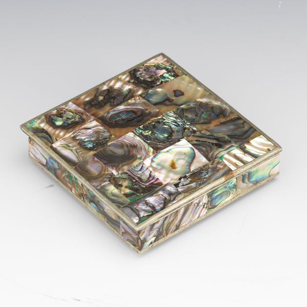 Appraisal: SILVER PLATED AND ABALONE INLAID HUMIDOR BOX x x Rectangular