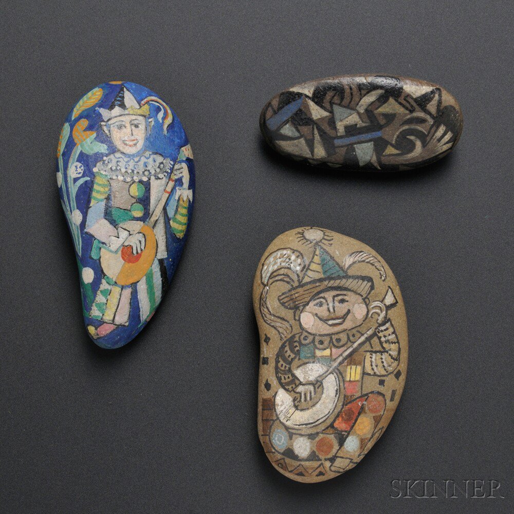 Appraisal: Three Ilya Schor Hand-painted Beach Pebbles Provincetown s each with