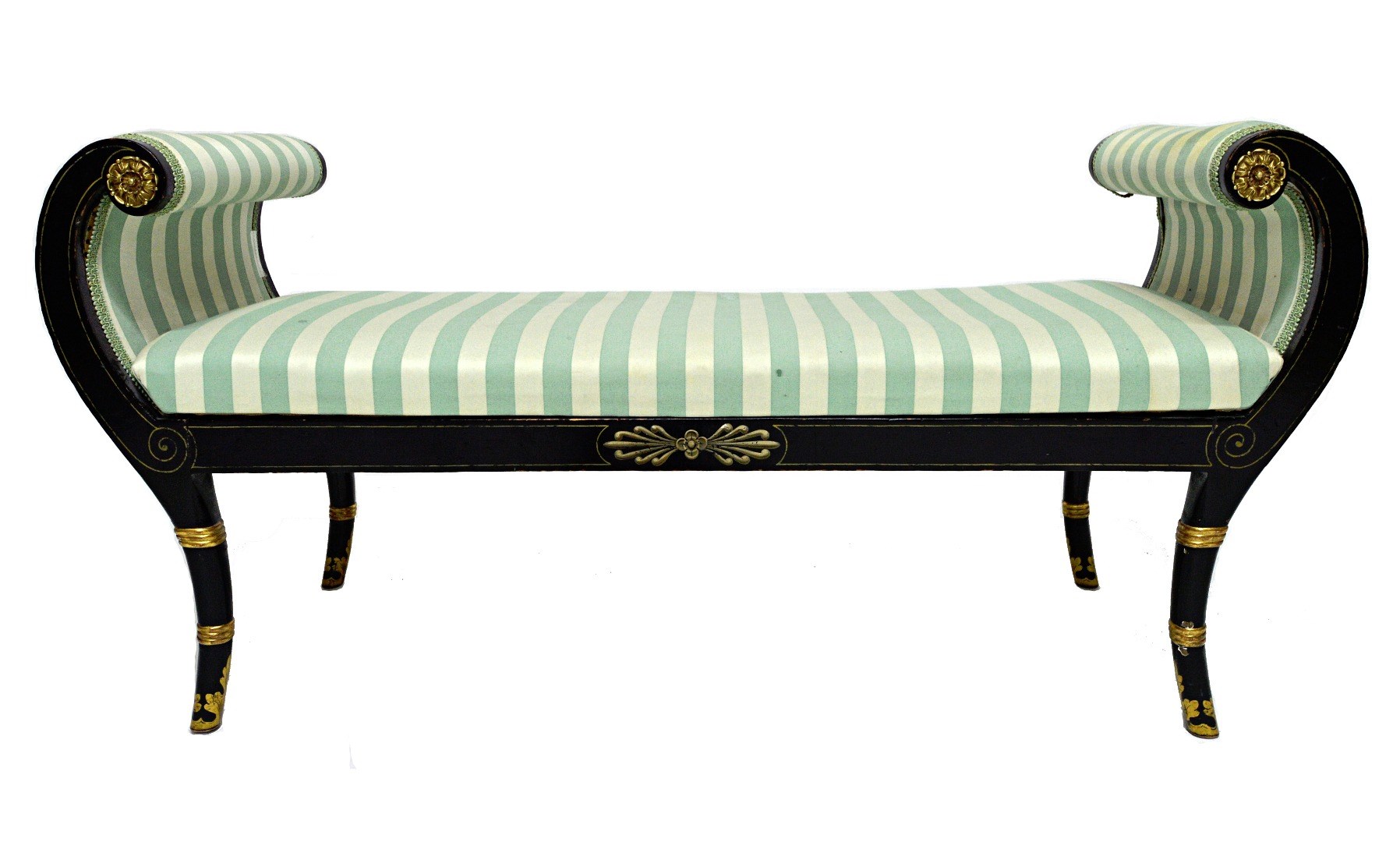 Appraisal: A Regency style gilt metal mounted painted ebonised window seat